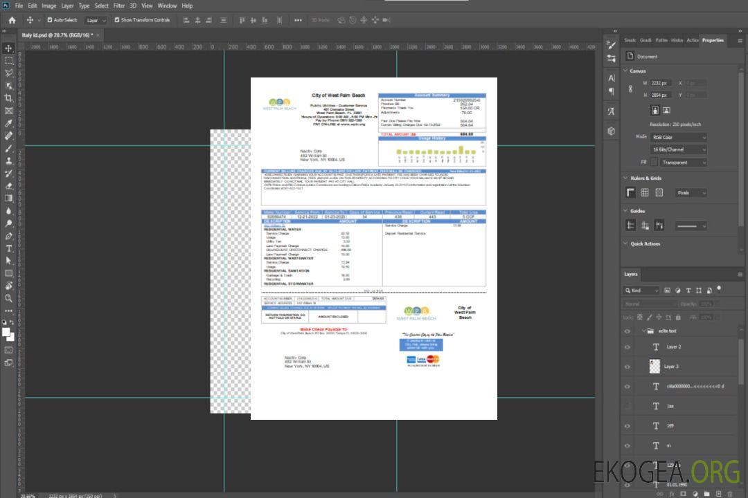 Facture commerciale de services publics de West Palm Beach Pub Utilities SCR template